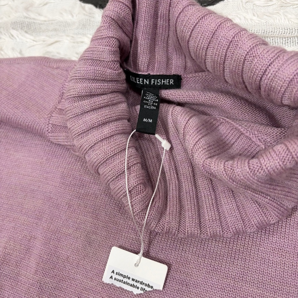 Eileen Fisher Sweater Womens M Pink Italian Merino Wool Relaxed Turtleneck Tunic - Picture 8 of 12